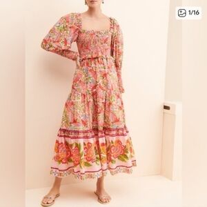 FARM Rio Pink Floral Tiered Maxi Dress